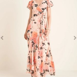 Eliza J peach floral ruffle maxi dress Sz 8